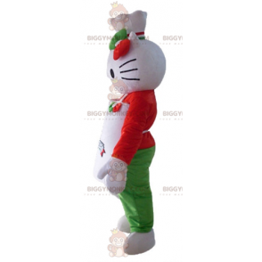 BIGGYMONKEY™ Hello Kitty -maskottiasu esiliinalla ja hatulla - Kuuluisia hahmoja maskotteja - BiggyMonkey.com