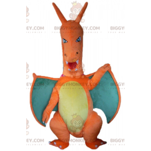 Costume de mascotte BIGGYMONKEY™ de dragon orange vert et jaune
