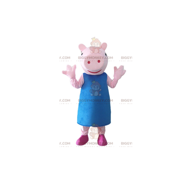 BIGGYMONKEY™ maskotkostume Pink gris med blå kjole -