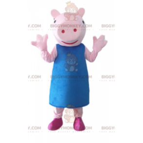 BIGGYMONKEY™ maskottiasu vaaleanpunainen possu sinisellä mekolla - Sikojen maskotit - BIGGYMONKEY_03459 - BiggyMonkey.com
