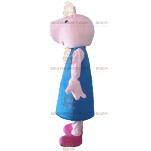 Disfraz de mascota BIGGYMONKEY™ Cerdo rosa con vestido azul -