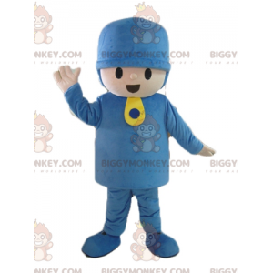 Lego boy BIGGYMONKEY™ mascot costume in blue outfit -