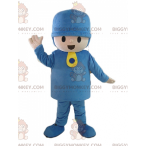 Lego boy BIGGYMONKEY™ mascot costume in blue outfit –