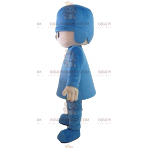 Lego boy BIGGYMONKEY™ mascot costume in blue outfit –