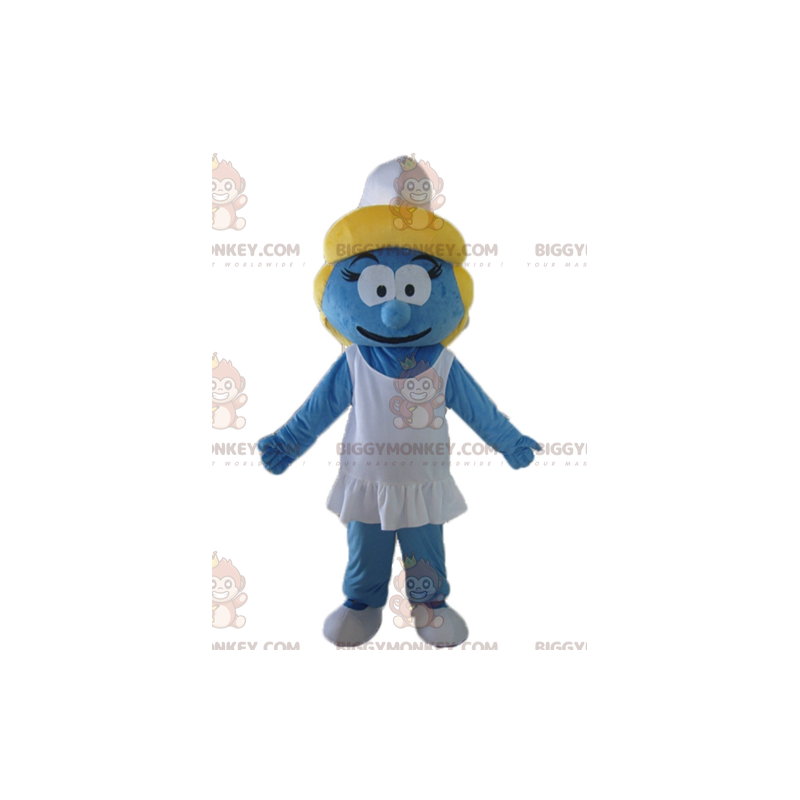 Costume de mascotte BIGGYMONKEY™ de Schtroumpfette la fille du Costume de mascotte BIGGYMONKEY™ de Schtroumpfette la fille du
