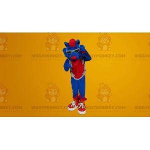 Rolig och färgglad blå katt BIGGYMONKEY™ maskotdräkt -