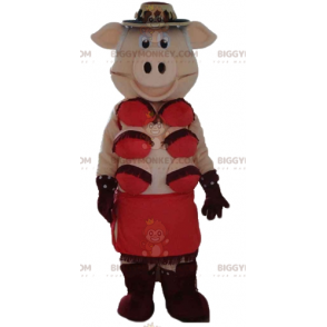 BIGGYMONKEY™ Maskottchenkostüm Rosa Schlampe mit roter