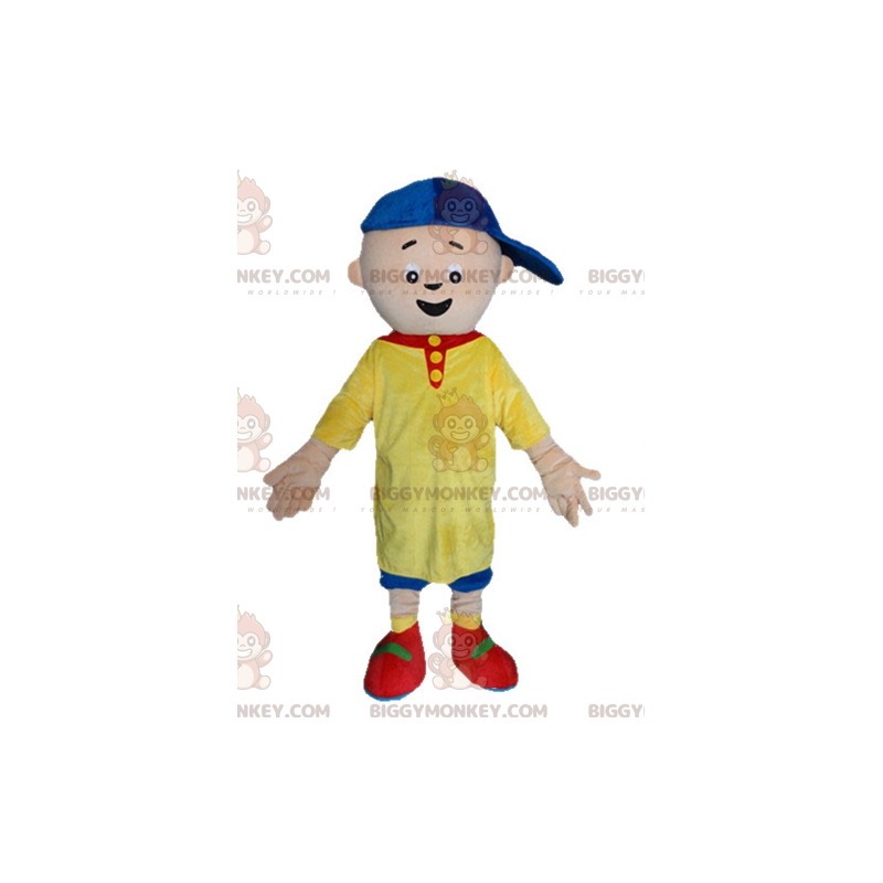 Little Boy BIGGYMONKEY™ Mascot Costume in Yellow and Blue Little Boy BIGGYMONKEY™ Mascot Costume in Yellow and Blue
