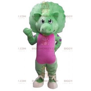 Jättegrön och rosa dinosaurie BIGGYMONKEY™ maskotdräkt -