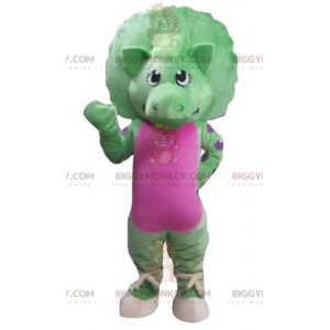 Kostium maskotka olbrzymiego zielono-różowego dinozaura