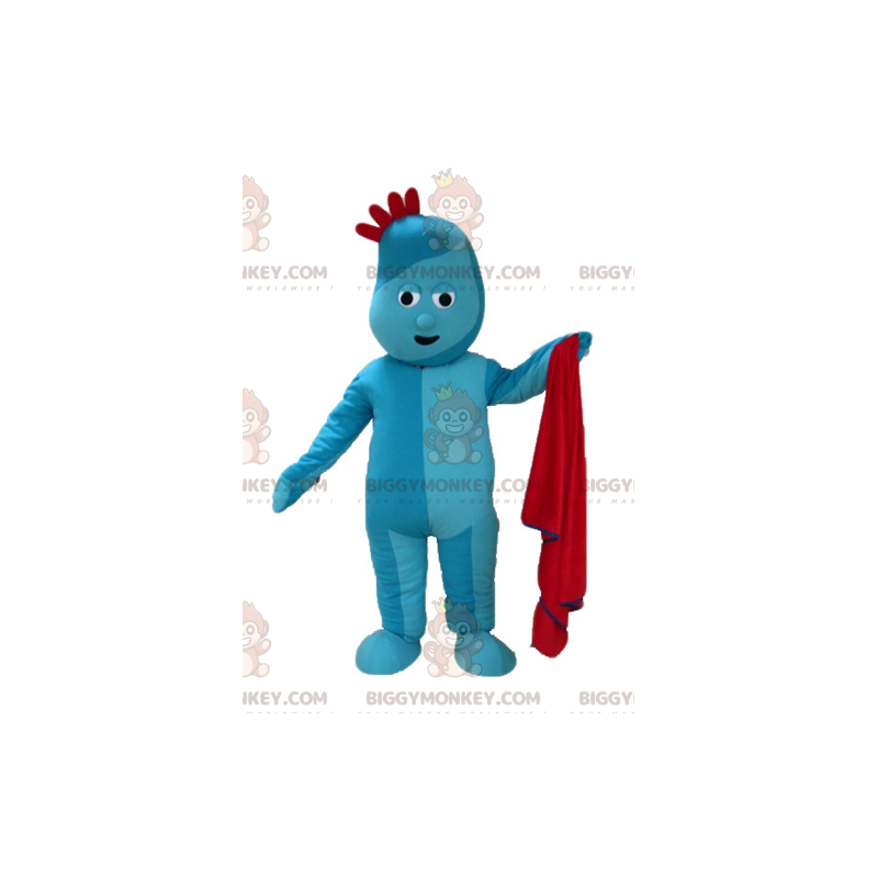 Traje de Mascote BIGGYMONKEY™ Homem Azul com Crista Vermelha – Traje de Mascote BIGGYMONKEY™ Homem Azul com Crista Vermelha –
