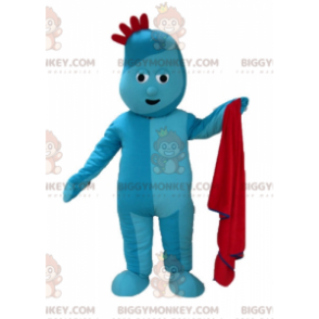 BIGGYMONKEY™ Μασκότ Κοστούμι Μπλε Άντρας με Κόκκινο λοφίο -
