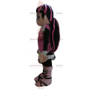 Dívčí gotický kostým maskota BIGGYMONKEY™ s barevnými vlasy –