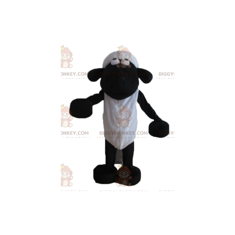 Traje de mascote BIGGYMONKEY™ de ovelha de desenho animado em Traje de mascote BIGGYMONKEY™ de ovelha de desenho animado em