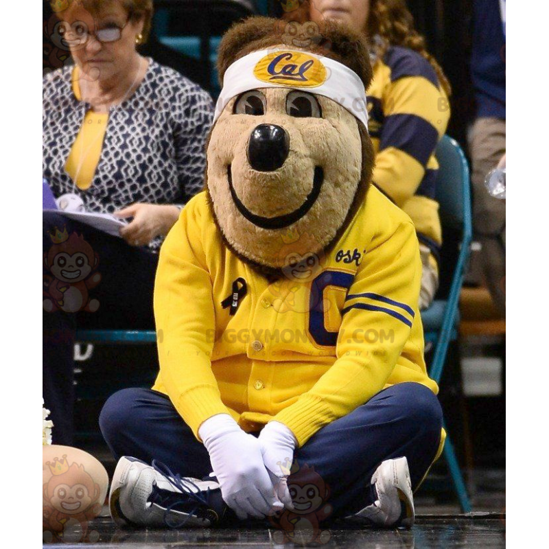 BIGGYMONKEY™ Mascot Costume of Brown Bear in Yellow and Blue BIGGYMONKEY™ Mascot Costume of Brown Bear in Yellow and Blue