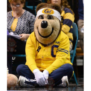 BIGGYMONKEY™ Mascot Costume of Brown Bear in Yellow and Blue