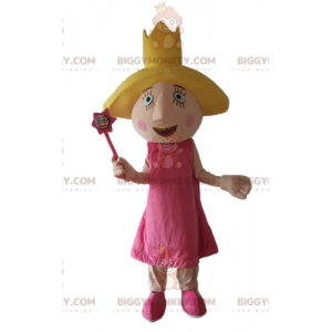 BIGGYMONKEY™ maskotkostume feprinsesse i lyserød kjole med
