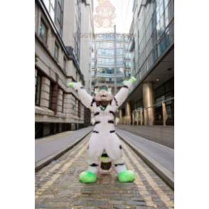 BIGGYMONKEY™ White Black and Green Furry Cat Mascot Costume –