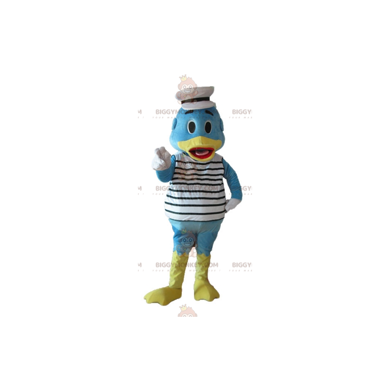 Traje de mascote BIGGYMONKEY™ Pato azul e amarelo vestido de Traje de mascote BIGGYMONKEY™ Pato azul e amarelo vestido de