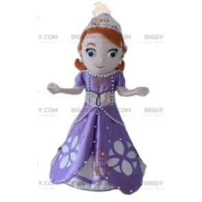BIGGYMONKEY™ maskotkostyme til Pretty Redhead Princess med lilla kjole - Fairy Mascots - BIGGYMONKEY_03597 - BiggyMonkey.com
