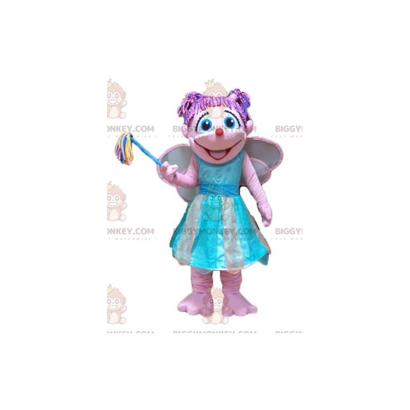 BIGGYMONKEY™ mascot costume of pretty pink and blue fairy very