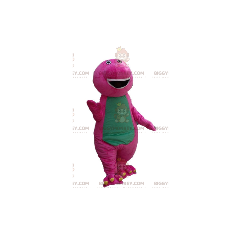 Disfraz de mascota BIGGYMONKEY™ de dinosaurio rosa y verde Disfraz de mascota BIGGYMONKEY™ de dinosaurio rosa y verde