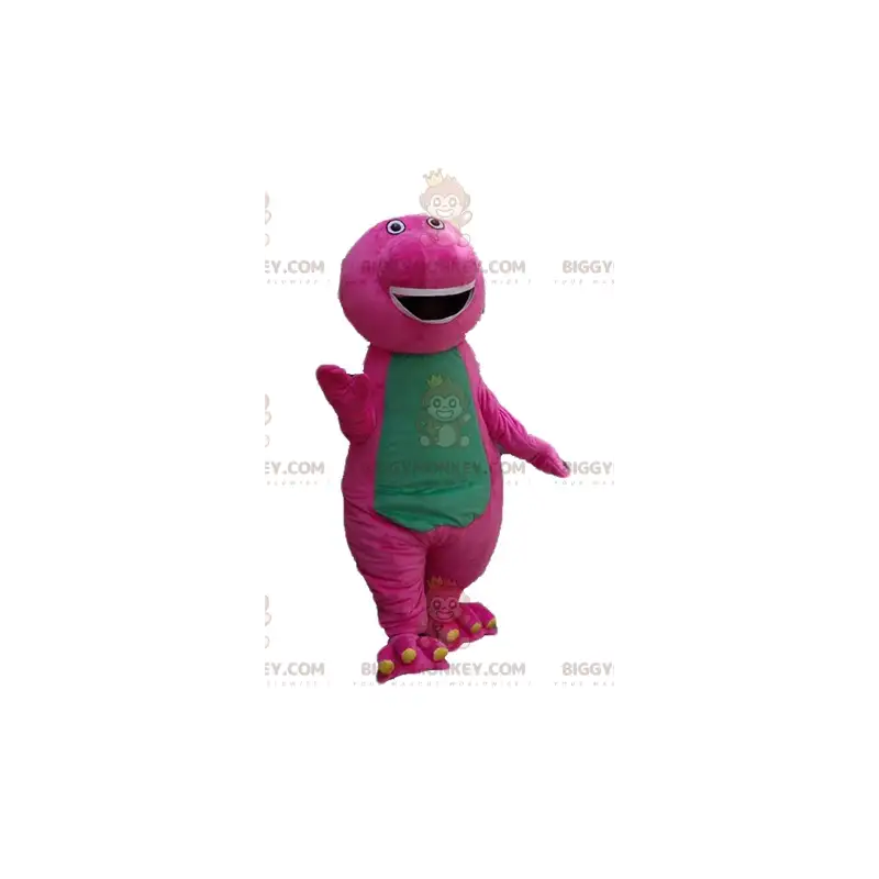 Funny Plump Giant Pink And Green Dinosaur BIGGYMONKEY™ Mascot Funny Plump Giant Pink And Green Dinosaur BIGGYMONKEY™ Mascot