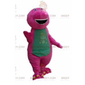 Sjovt fyldigt kæmpe pink og grøn dinosaur BIGGYMONKEY™ maskotkostume - Dinosaurmasker - BIGGYMONKEY_03600 - BiggyMonkey.com