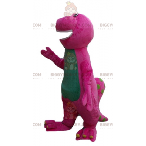 Grappige mollige gigantische roze en groene dinosaurus