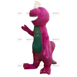 Sjovt fyldigt kæmpe pink og grøn dinosaur BIGGYMONKEY™ maskotkostume - Dinosaurmasker - BIGGYMONKEY_03600 - BiggyMonkey.com