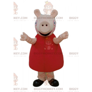 BIGGYMONKEY™ Mascottekostuum roze varken met rode jurk -