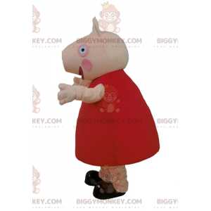 BIGGYMONKEY™ Mascottekostuum roze varken met rode jurk -