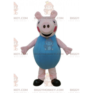 Costume da mascotte Pink Pig BIGGYMONKEY™ vestito di blu -