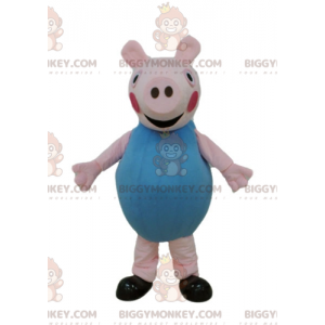 Fantasia de mascote Pink Pig BIGGYMONKEY™ vestida de azul –