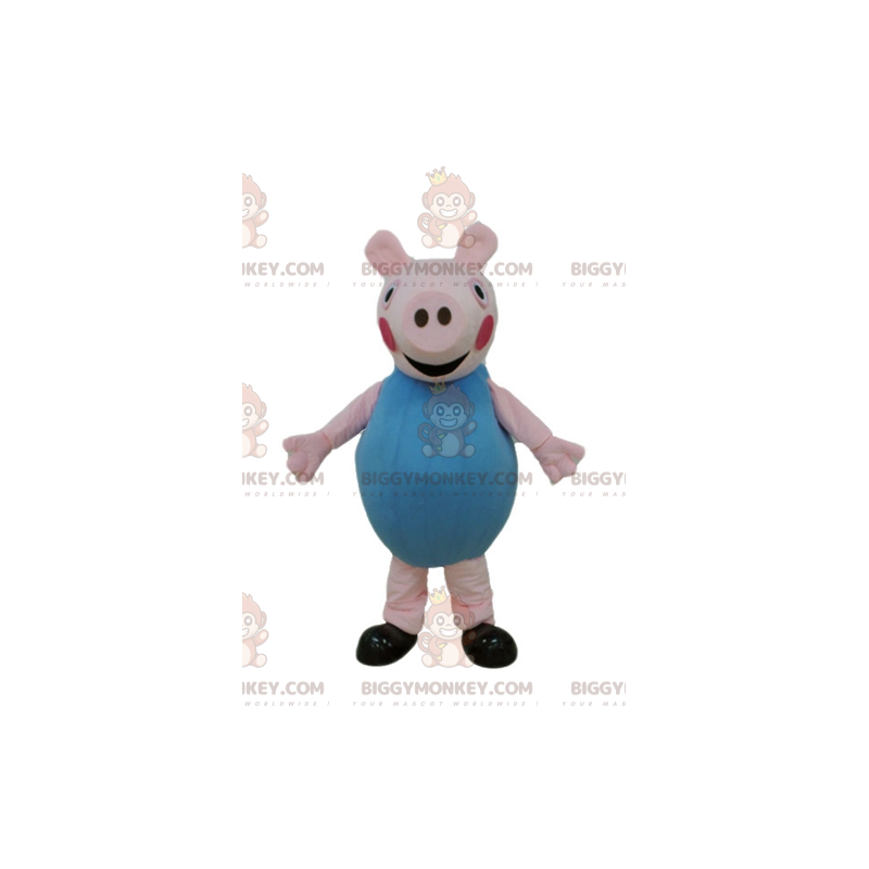 Fantasia de mascote Pink Pig BIGGYMONKEY™ vestida de azul –