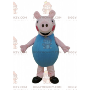 Fantasia de mascote Pink Pig BIGGYMONKEY™ vestida de azul –