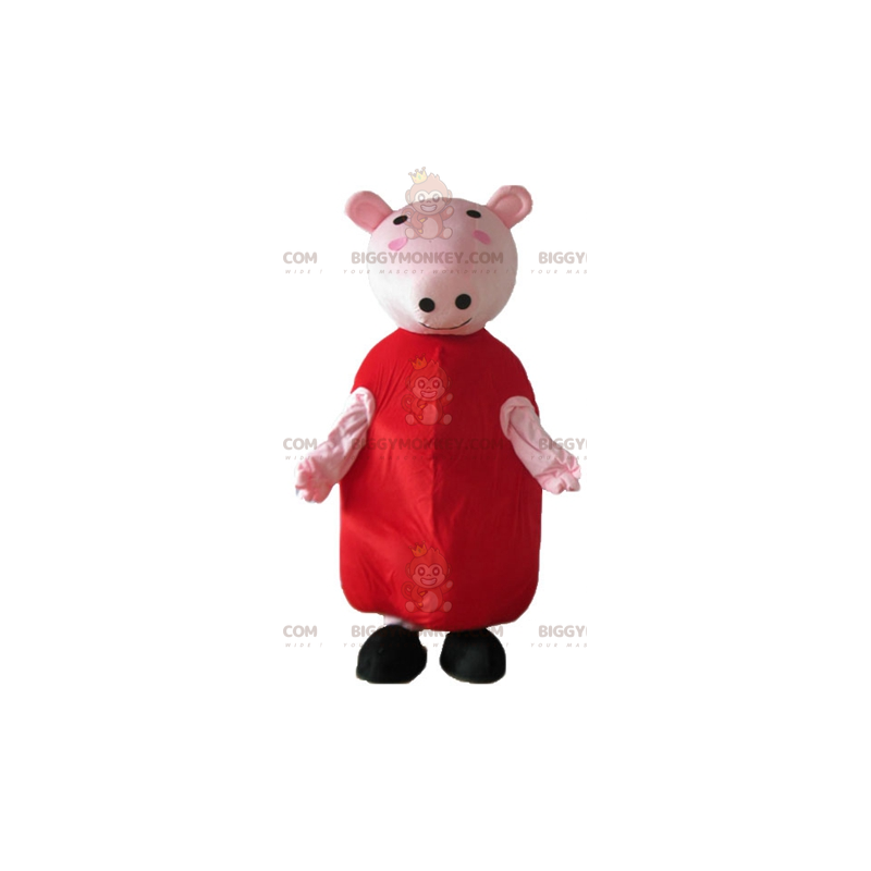 Traje de Mascote BIGGYMONKEY™ Porco Rosa com Vestido Vermelho –