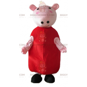 Traje de Mascote BIGGYMONKEY™ Porco Rosa com Vestido Vermelho –