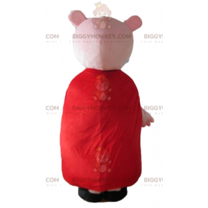 Kostým maskota BIGGYMONKEY™ Růžové prase s červenými šaty –