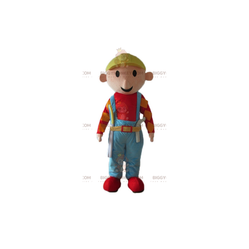 Smiling Cheerful Handyman Worker BIGGYMONKEY™ Mascot Costume - Smiling Cheerful Handyman Worker BIGGYMONKEY™ Mascot Costume -