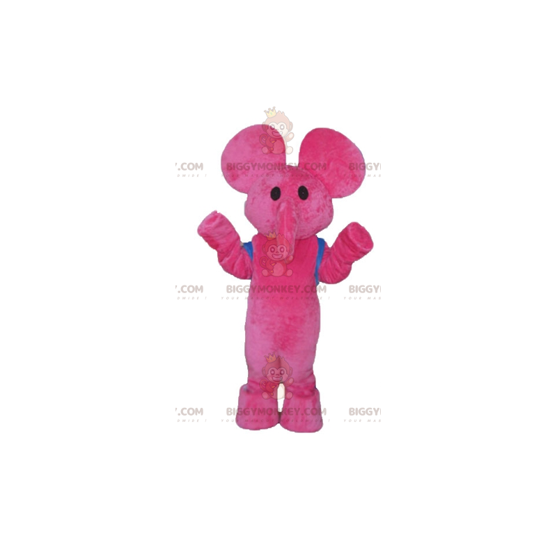 Vaaleanpunainen norsu BIGGYMONKEY™ maskottiasu sinisellä laukkulla - Elefantti-maskotit - BIGGYMONKEY_03627 - BiggyMonkey.com