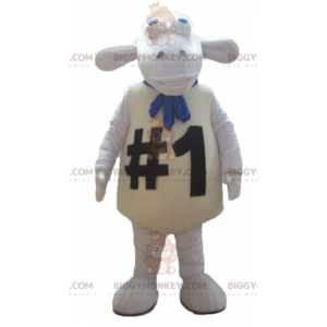 Very funny and original big white sheep BIGGYMONKEY™ mascot