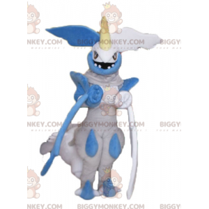 Costume de mascotte BIGGYMONKEY™ de dragon gris bleu et blanc à