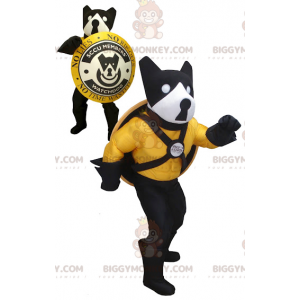 BIGGYMONKEY™ Maskottchen-Kostüm, schwarz-gelber und weißer Hund