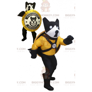 Costume de mascotte BIGGYMONKEY™ de chien noir jaune et blanc