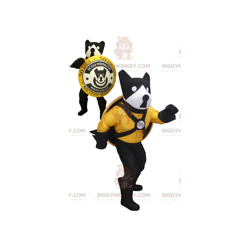 Disfraz de mascota BIGGYMONKEY™ Perro negro, amarillo y blanco Disfraz de mascota BIGGYMONKEY™ Perro negro, amarillo y blanco