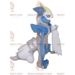 Disfraz de mascota BIGGYMONKEY™ de dragón gris azul y blanco de