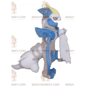 Fierce Looking Blue & White Gray Dragon BIGGYMONKEY™ Mascot