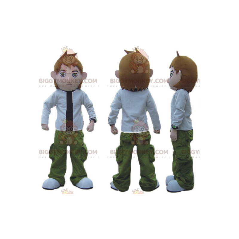 Boy BIGGYMONKEY™ Mascot Costume Green White Black Outfit - Boy BIGGYMONKEY™ Mascot Costume Green White Black Outfit -