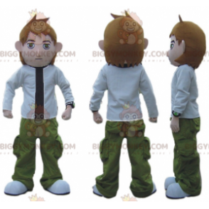Boy BIGGYMONKEY™ Mascot Costume Green White Black Outfit -